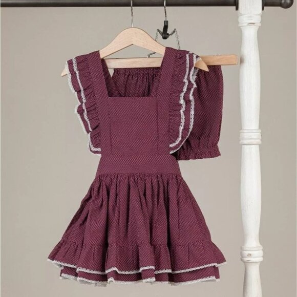 Well Dressed Wolf Girls Burgundy Polka Dot Ruffle Dress With Lace Trim Size 8 Co
